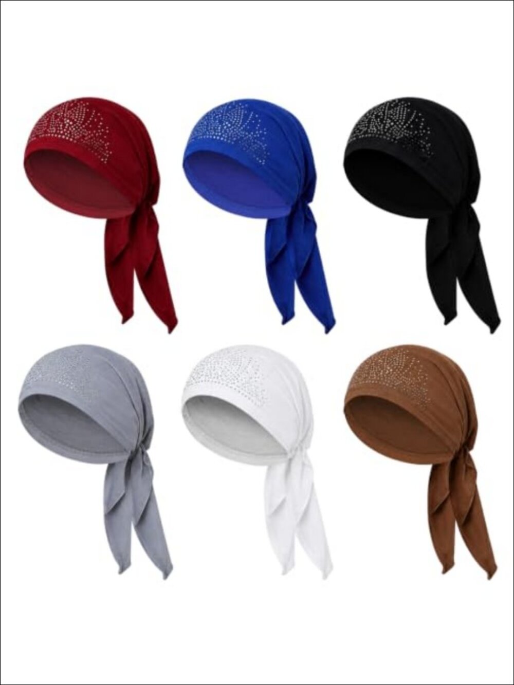 Rhinestone Pre-Tied Head Scarf Stretchy Polyester Head Wrap Beanie Turban for
